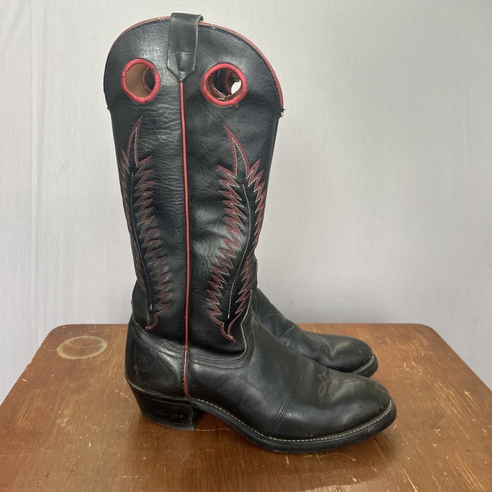 Texas Buckeroo 8900 Mens Western Boots Black Red Leather USA Made 11D
